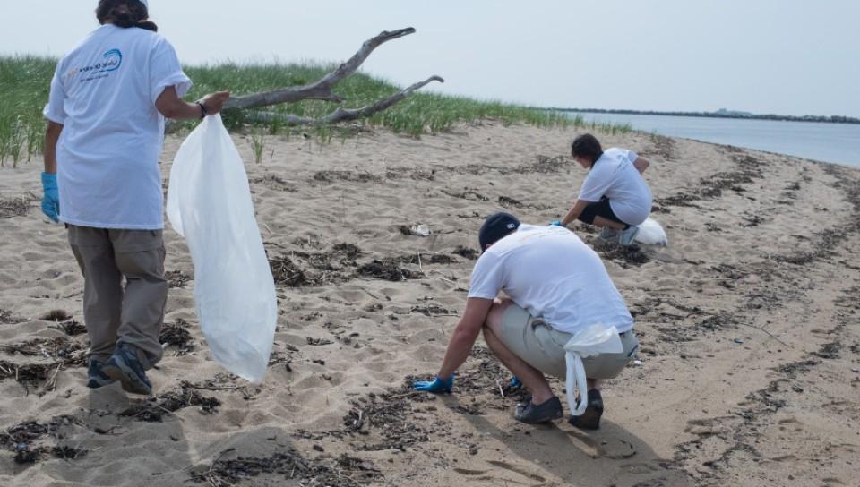 U N E students take p艺术 in the coastal clean up removing trash from freddy 海滩