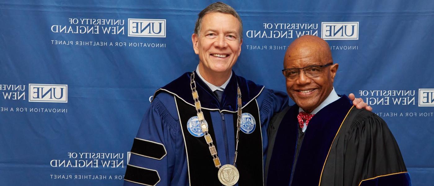 UNE President James Herbert poses with Ronald A. Crutcher